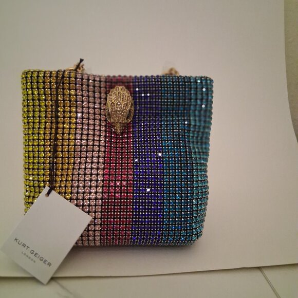 Kurt Geiger London Small Block Party Rainbow Rhinestone Mini Tote Bag - Picture 2 of 7